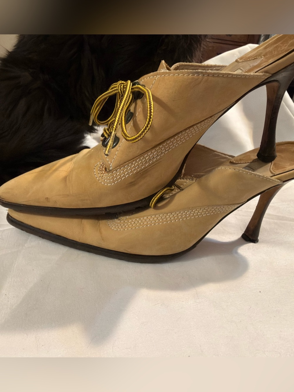 Vintage Manolo Blahnik Oklamod Timberland Pointed Toe Lace-Up Mules EU 38 US 7.5 - Picture 2 of 16